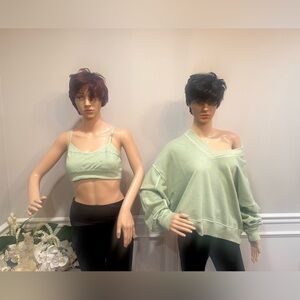 NWT Aerie Mint Green Bralette and Off-Shoulder Sweatshirt Set